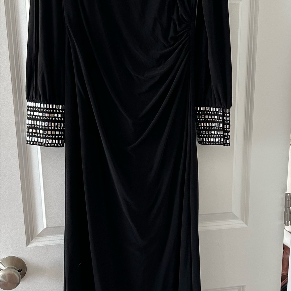 Cache Black Off-the-Shoulder Maxi Gown with Bishop Sleeves